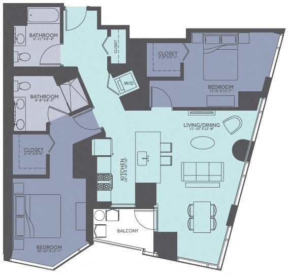 2 Bedroom 10-Tower Floorplan Image